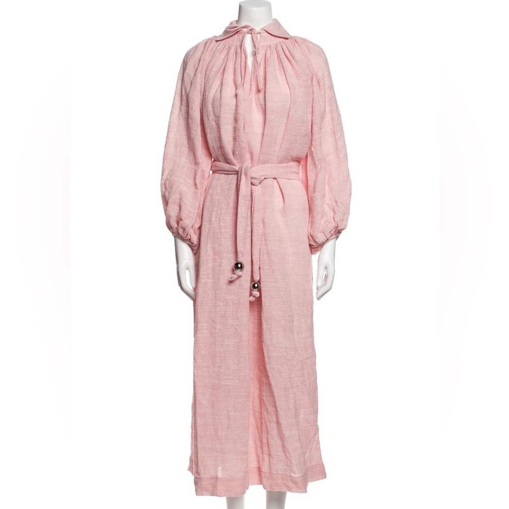 Lisa Marie Fernandez Linen Blush Pink Poet Maxi Dress with Tie Waist